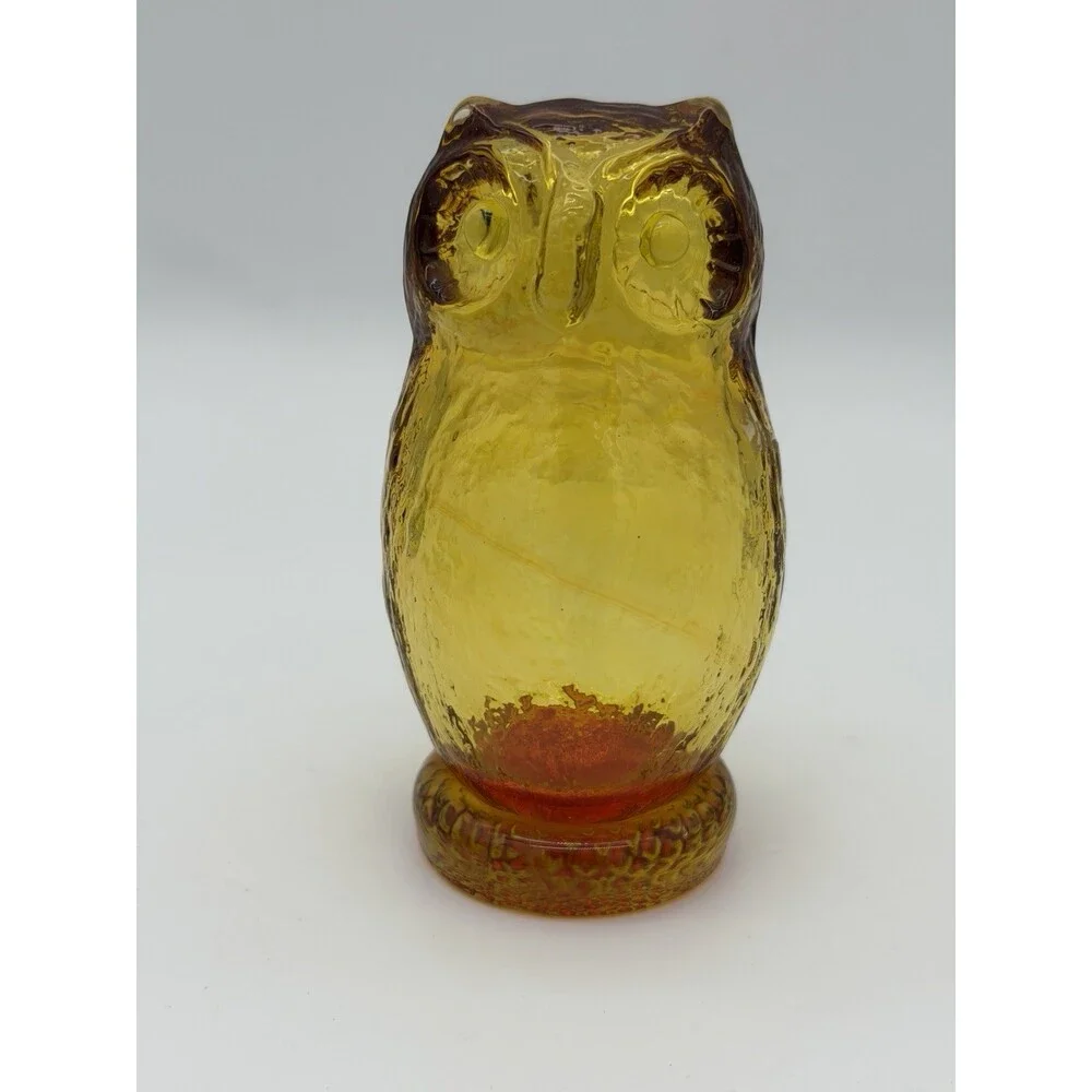 Pilgrim Art Glass Amberina/amber Owl Figurine Vintage 5”H Hand Blown Glass